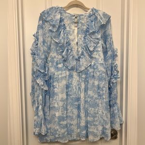 BRAND NEW!! Baby doll blue toile print chiffon dress